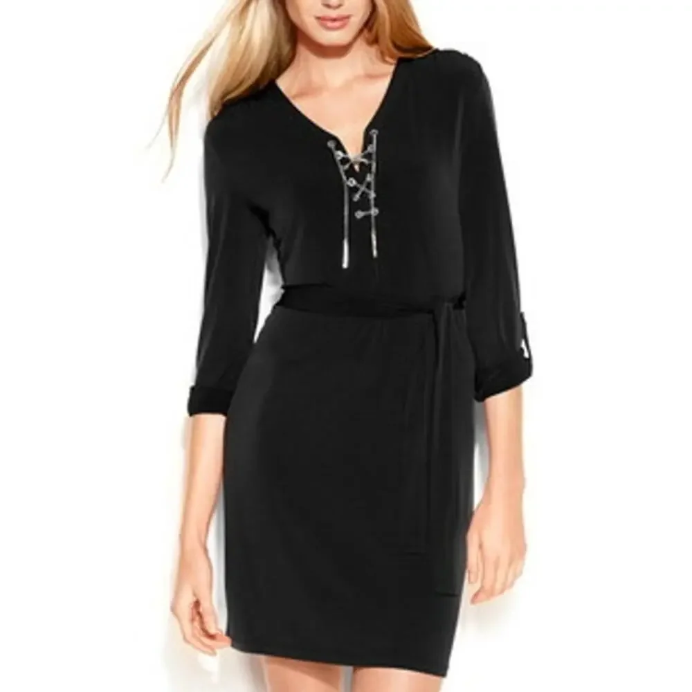 Michael Kors Chain Lace-Up Belted Shirtdress - Picture 1 of 5